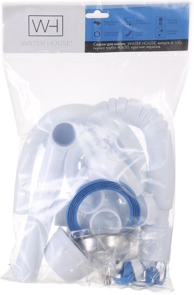 Сифон для кухонной мойки Water House с гибкой трубой 40 * 50, + круглый перелив MC-02-ES