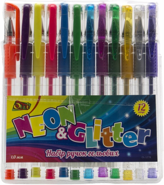 Набір ручок гелевих Olli Neon Glitter 12 кольорів 
