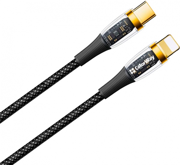 Кабель ColorWay Type-C - Apple Lightning (Transparent Head) (PD Fast Charging 27W) 3А 1,2 м чорний (CW-CBPDCL057-BK) 