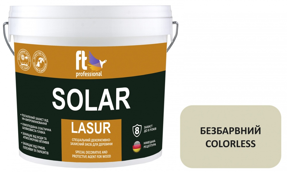 Защитное средство FT Professional SOLAR LASUR бесцветный шелковистый мат 10 л