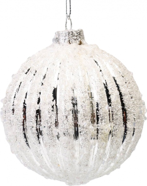 Шар новогодний рельефная в ассортименте 80 мм бело-серебряный