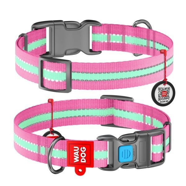 Ошейник WAUDOG Nylon светонакопительный 2х24-40 см розовый