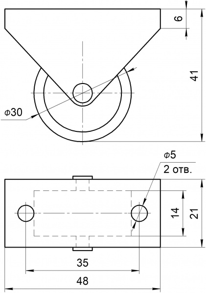 Ролик мебельный невозвратный D30 Н41 Burak