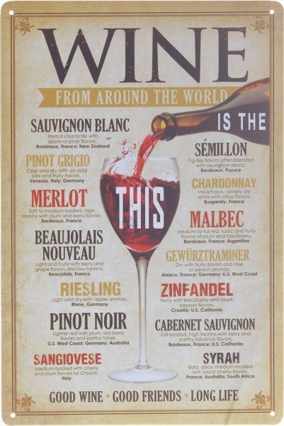 Табличка жестяная печатная Wine 30x20 см разноцветный 