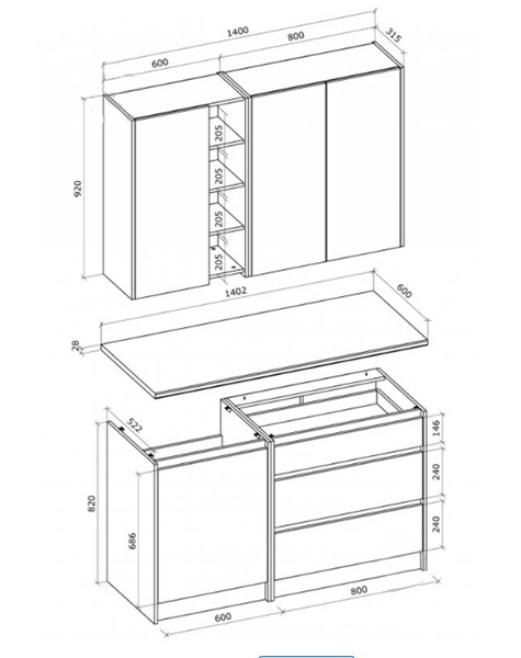 Кухня Грейд Злата шиншилла серая/дуб артизан + столешница ДСП 1,4м