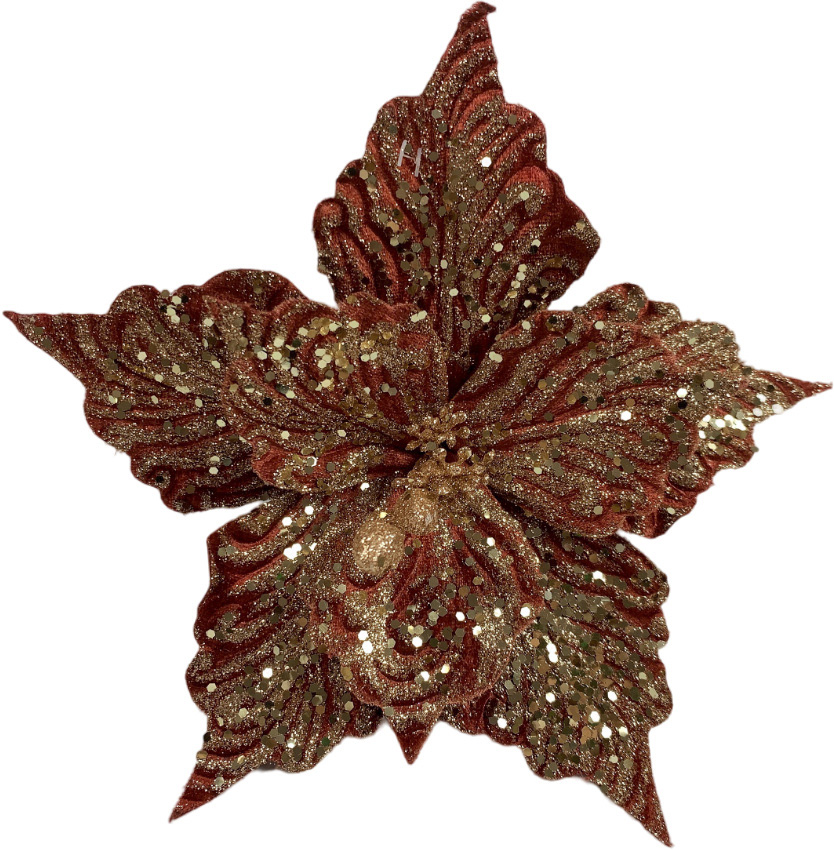 Декорація новорічна пуансетія 22 см 3 вида бордо-золотий