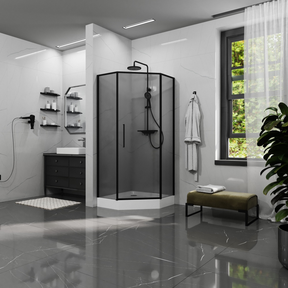 Душевая кабина Koller Pool KS90PВGR KVADRO STAR Black matt 900x900x1950 мм (стекло Grey)