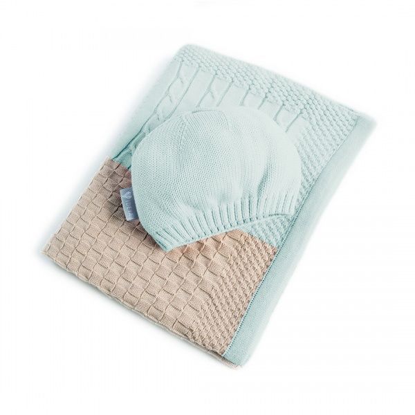 Плед IDEIA в'язаний Малятко печворк + шапочка 70х90 см бежево-зелений 8000029910 