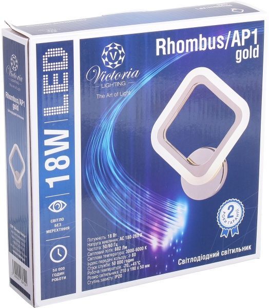 Бра Victoria Lighting LED 1x18 Вт золото Rhombus/AP1 gold 