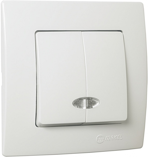 Выключатель двухклавишный Makel Lillium Natural Kare с подсветкой белый 32001023