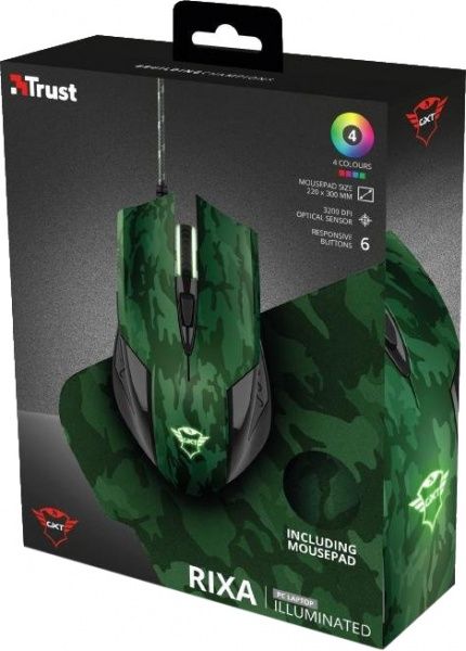 Комплект мышь + коврик Trust GXT 781 USB Rixa Camo