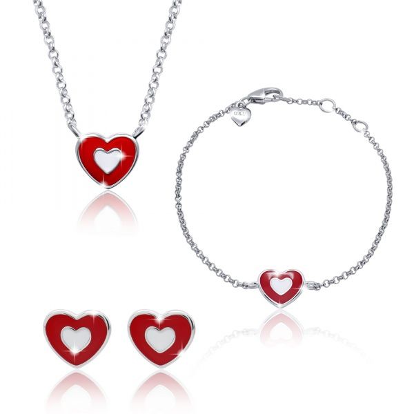 Браслет на цепочке UMa&UMi Сердечко в сердечке красно-белое