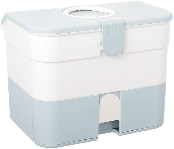 Органайзер для косметики многоуровневый с ящиками 32х20х25 см бело-голубой 