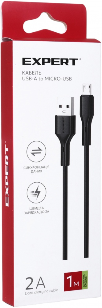 Кабель Expert USB-A to Micro-USB 2А 1 м black