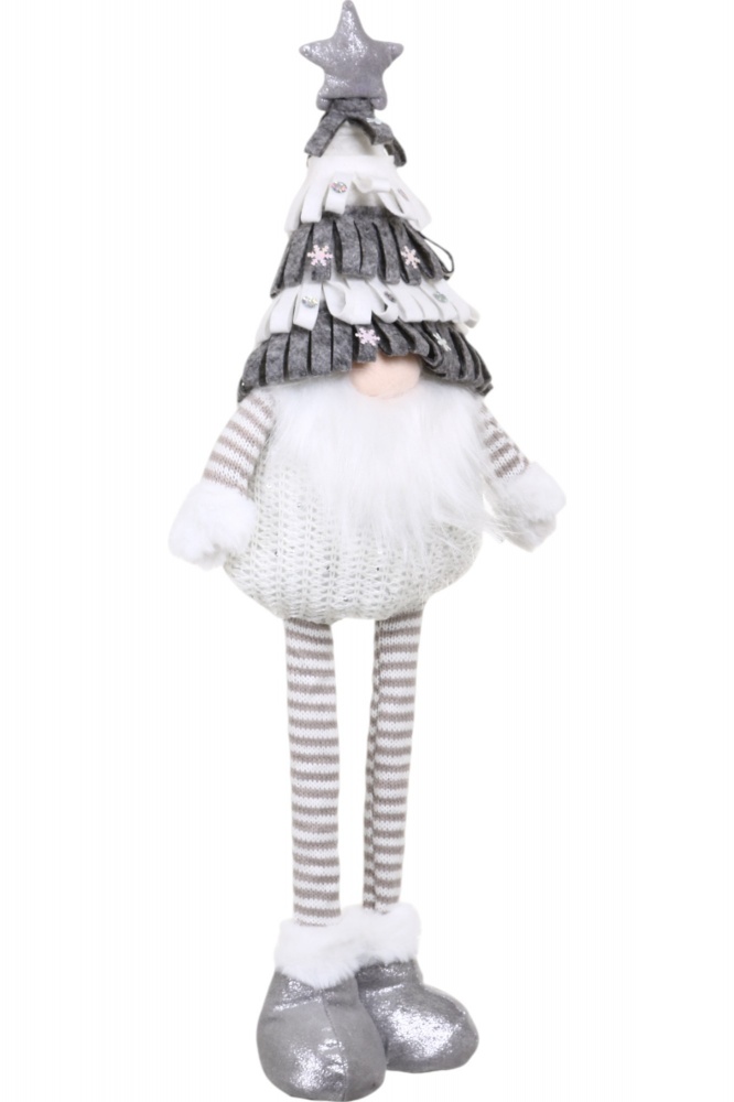 Декорація новорічна гномик у шапці на висувних ніжках бежево-сірий 20х50 см ADS234026