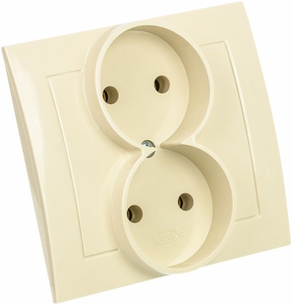 Розетка подвійна без заземлення Ospel Kier 16 А 250 В без шторок кремовий GP-2W/01