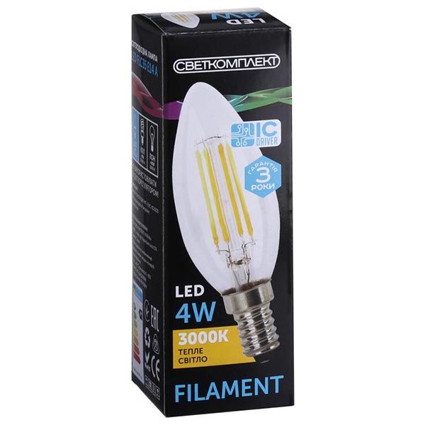 Лампа филаментная LED Светкомплект FLC35 Е14 4 Вт 3000K