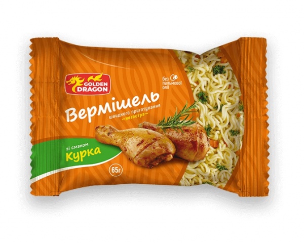 Вермішель GOLDEN DRAGON зі смаком курки не гостра 65 г 