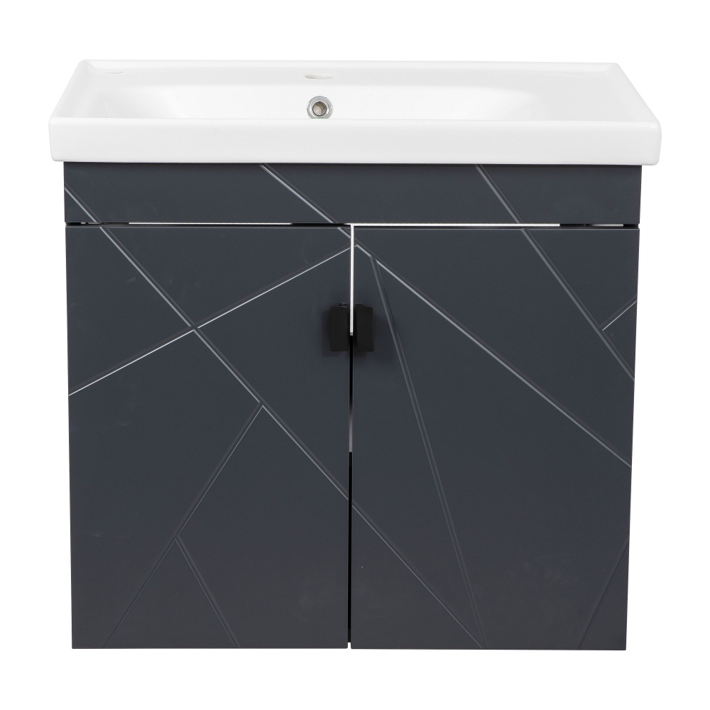 Тумба підвісна Aqua Rodos МІНІ з умивальником Fram 70 см антрацит