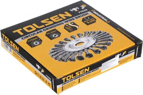 Щетка дисковая плетеная 180мм х 22.2мм, стальная проволока 0.3мм Tolsen 77535