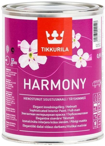 Краска акрилатная водоэмульсионная TIKKURILA Harmony база С глубокий мат база под тонировку 0,9л 1,2кг