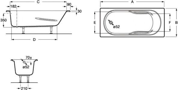 Ванна акриловая ROCA Genova 150x70 с ножками A248373000