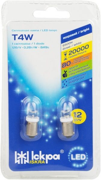 Лампа світлодіодна Iskra T4 Blister 12V/4W BA9S 12 В 2 шт