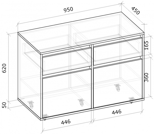Тумба мобильная Грейд Ален 950х670х450 мм дуб крафт золотой / графит 