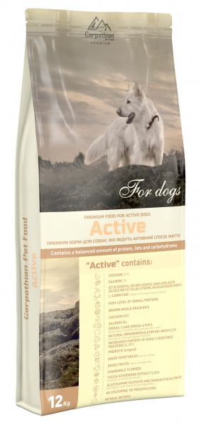 Корм сухий для дорослих собак, які ведуть активний спосіб життя для усіх порід Carpathian Pet Food Active 12 кг