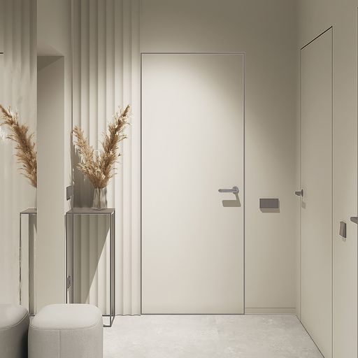 Двери скрытого монтажа MVM Outside/внешнее открывание с алюминиевым торцом анод ПГ 700 мм грунтованные под отделку 