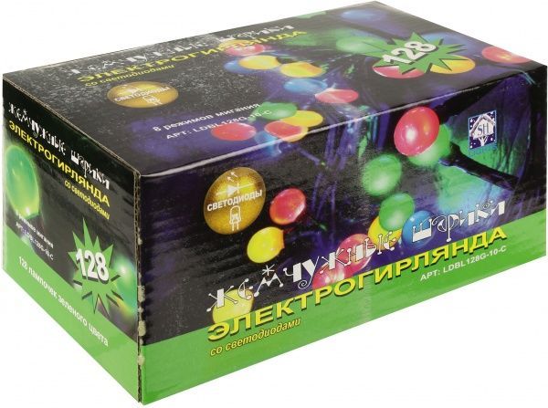 Электрогирлянда линейная внутренняя встроенный светодиод (LED) 128 ламп 6,4м Жемчужные шарики LDBL128G-10-C 