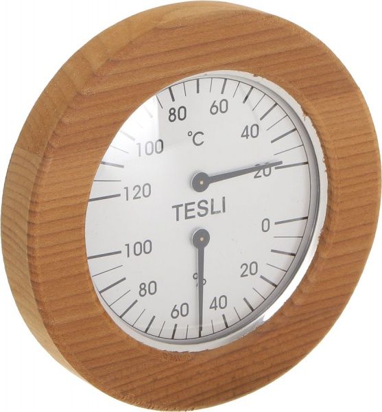 Термогигрометр Tesli малый в оправе из термодревисины