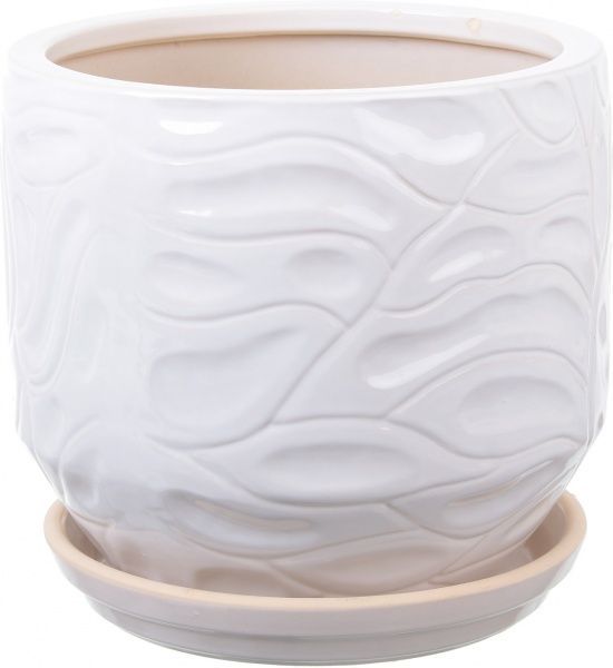Горшок Viet Thanh Ceramic с блюдцем абстракция 26х24 см VT.10843-1 круглый белый 