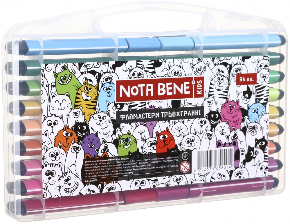 Набір фломастерів тригранних 36 шт Nota Bene