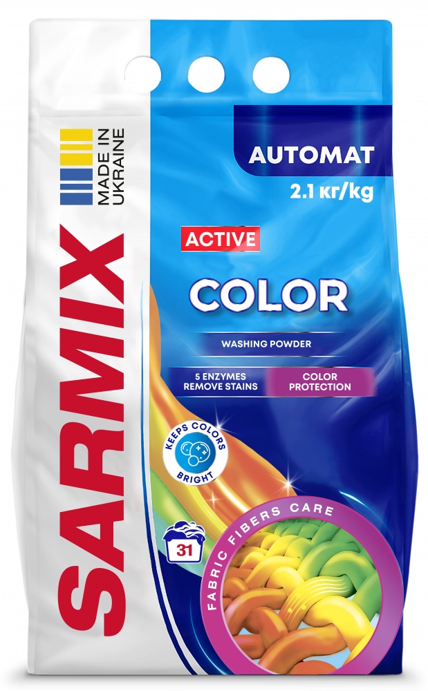 Порошок для машинной и ручной стирки SARMIX Active Color 2,1 кг