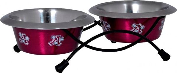 Набор мисок Lilli Pet Double Dinner из двух мисок 250 мл и подставкой красный