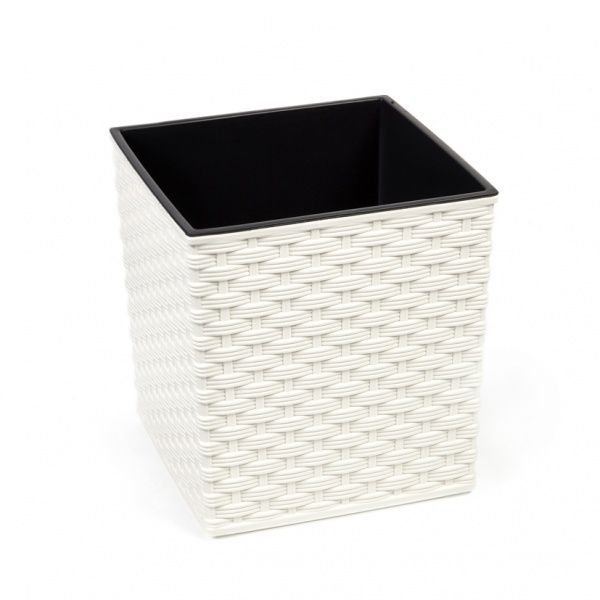 Горшок пластиковый Ламела Юка 250 ротанг квадратный 1,6 л кремовый 