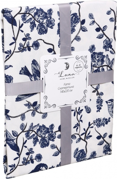 Скатерть Fama 140x220 см белый с синим Luna 