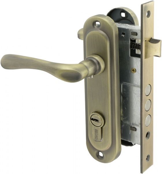 Замок врізний з ручками  910K6 PZ 62 мм матова антична латунь/