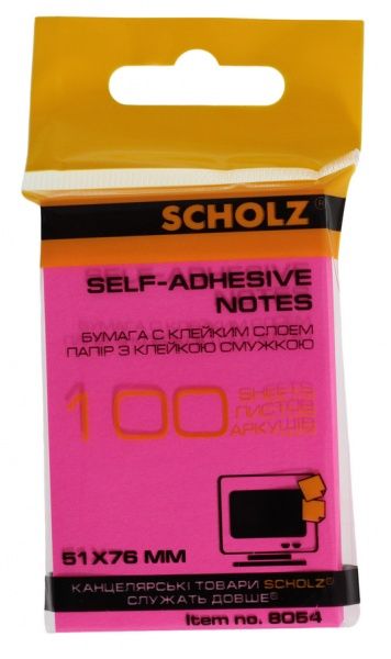 Бумага для заметок с липким слоем 51х76 мм 100 лист. неон цвет в ассортименте 8054 SCHOLZ