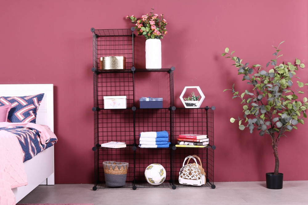 Стелаж дротяний куб metal сubes storage 9 полиць 1105х1105х370 мм чорний