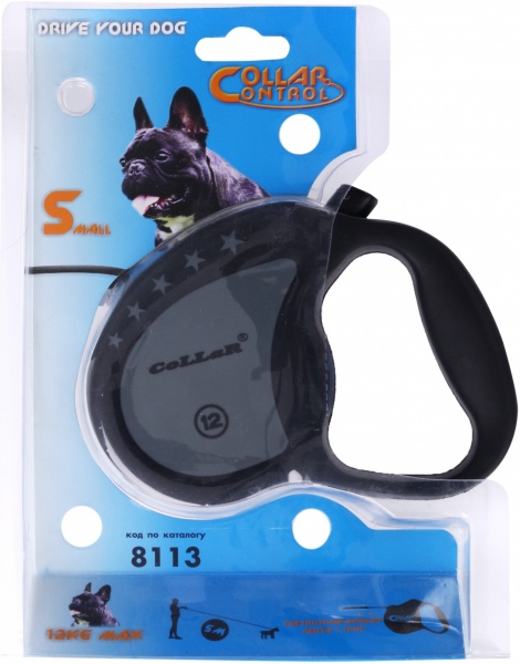 Поводок-рулетка Collar Control до 12 кг 5 м серый с черным 81131