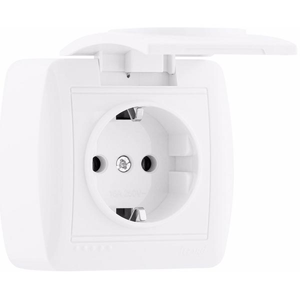 Розетка с заземлением Lezard Demet 16 А 250 В без шторок с крышкой белый 711-0200-123