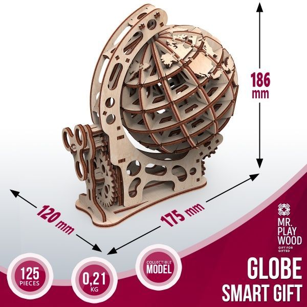Дерев'яний 3D-конструктор Mr.Playwood Глобус s механічний 10203