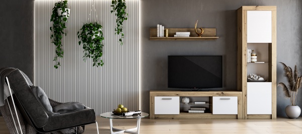 Шафа-пенал Грейд Марлін 584х1940х348 мм білий альба / дуб артізан 