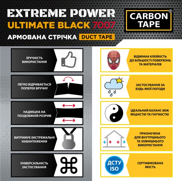 Армированная лента CARBON TAPE Extreme Power Black 7007 48 мм 25 м черный