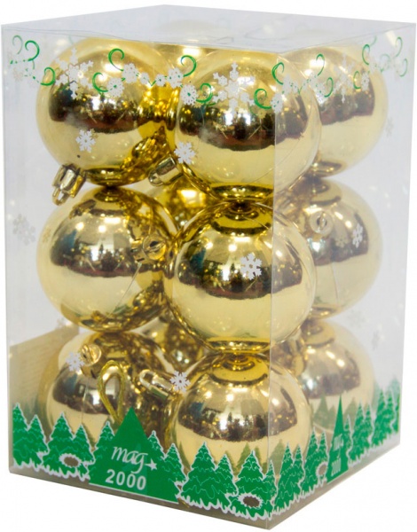 Набор игрушек шары золотые глянцевые Девилон 890742 d60 мм 12 шт./уп. 