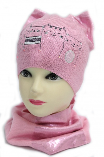Комплект шапка + снуд для девочек Kraft+ р.50-52 темно-розовый 2093 