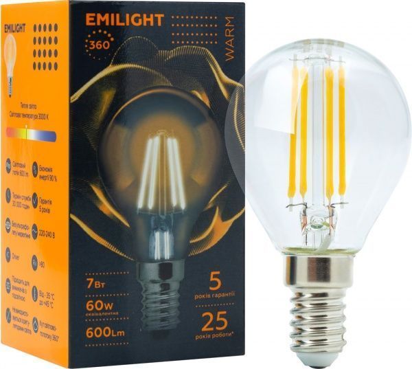 Лампа світлодіодна Emilight FIL G45 7 Вт E14 3000 К 220 В прозора 