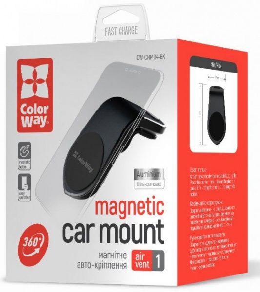 Автотримач магнітний для телефона Metallic Air Vent-1 ColorWay (CW-CHM04-BK) чорний